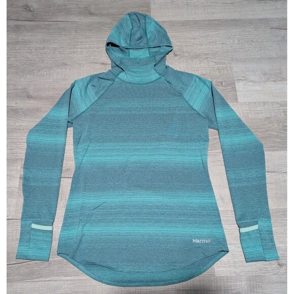 Marmot Hoodie Womens Sz M Teal Long Sleeve Running Sweater Pullover Lightweight - Picture 1 of 7